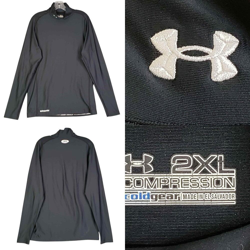 Under Armour UA Shirt LS Mens Size 2XL Black Mock Neck Coldgear Conpression